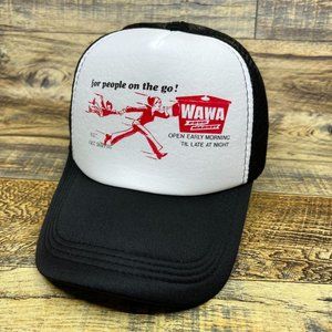 Vintage WaWa Mens Trucker Hat Black Snapback 1950s Logo Philly NJ Baseball Cap